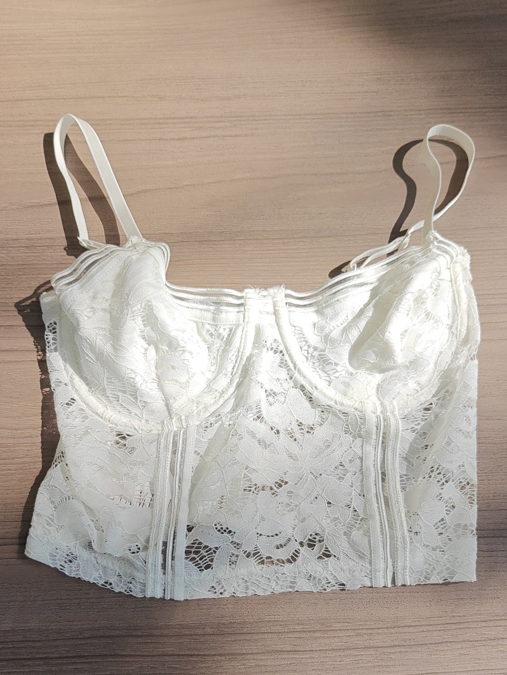 Revamped Cream Lace Longline Bandeau Bralette